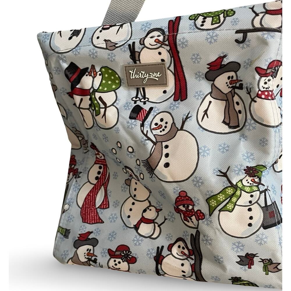 Thirty-One Small Utility Tote Snow Daze Snowman Blue Snowflake Organizer Bag 31 - Picture 7 of 12